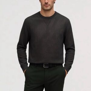 Todd Snyder Black Lightweight Open Knit Waffle Texture Crew Neck Sweater Medium
